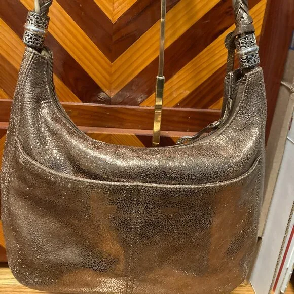 Brighton Shoulder Bag Metallic Gold Copper Hobo Braided Strap Handbag Heart - Picture 13 of 14